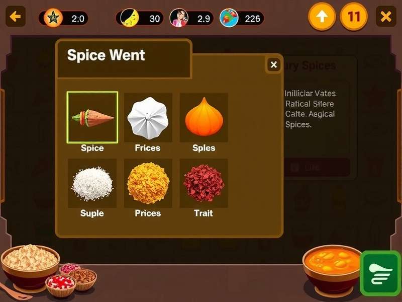 Curry Carnival Quest gameplay screenshot showing spice selection